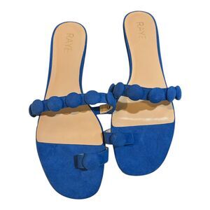 RAYE One Toe Blue Suede Button Sandal Low Heel Sz 10